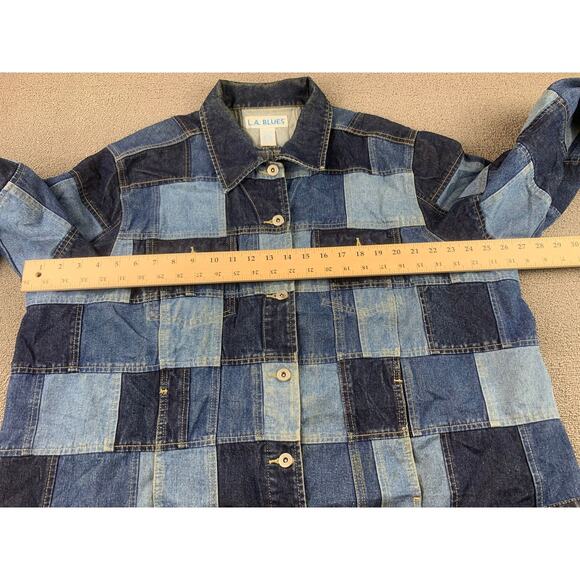 Vintage LA BLUES Women's 22/24 Dark Navy Blue Patchwork Denim Jacket - Picture 7 of 11